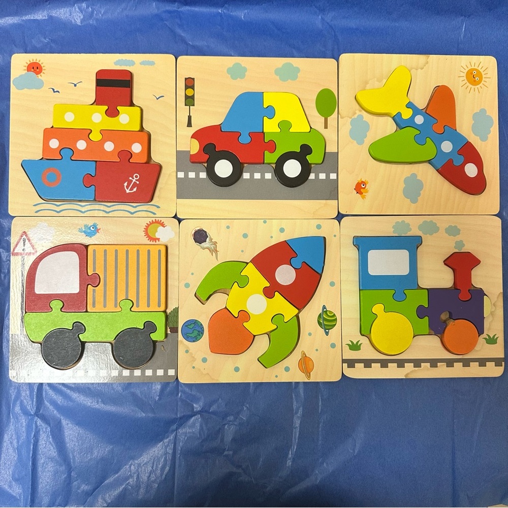 Colorful Wooden Vehicle Puzzle Set for Kids